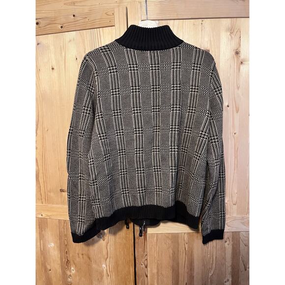 Lauren Ralph Lauren Brown Tan Houndstooth Plaid 100% Cotton Knit Zip Jacket XL - Picture 8 of 10